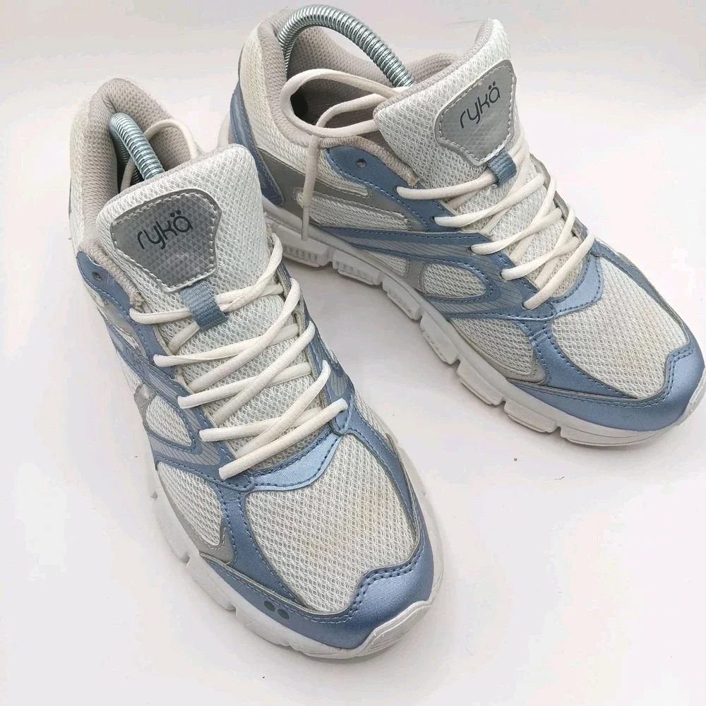 Ryka Shoes Womens 8.5M‎ Harmony SMT Sporty Low Sneakers White Blue Mesh Lace Up